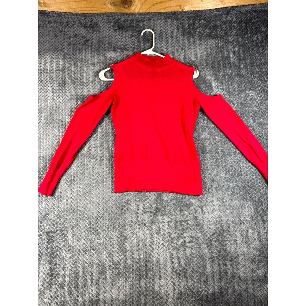 Thalia Sodi Sweater‎ Womens XS Red Cold Shoulder Tight Knit Mock Neck Pullover